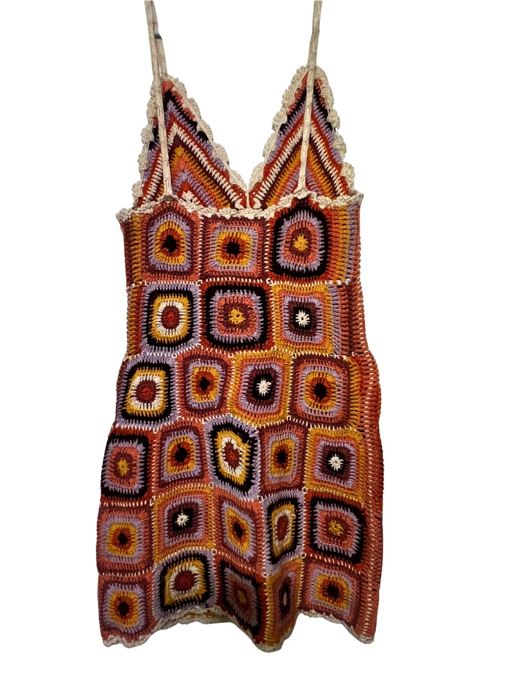 Zara Crochet Mini Dress in Orange, Pink, Yellow, Brown - Picture 3 of 3